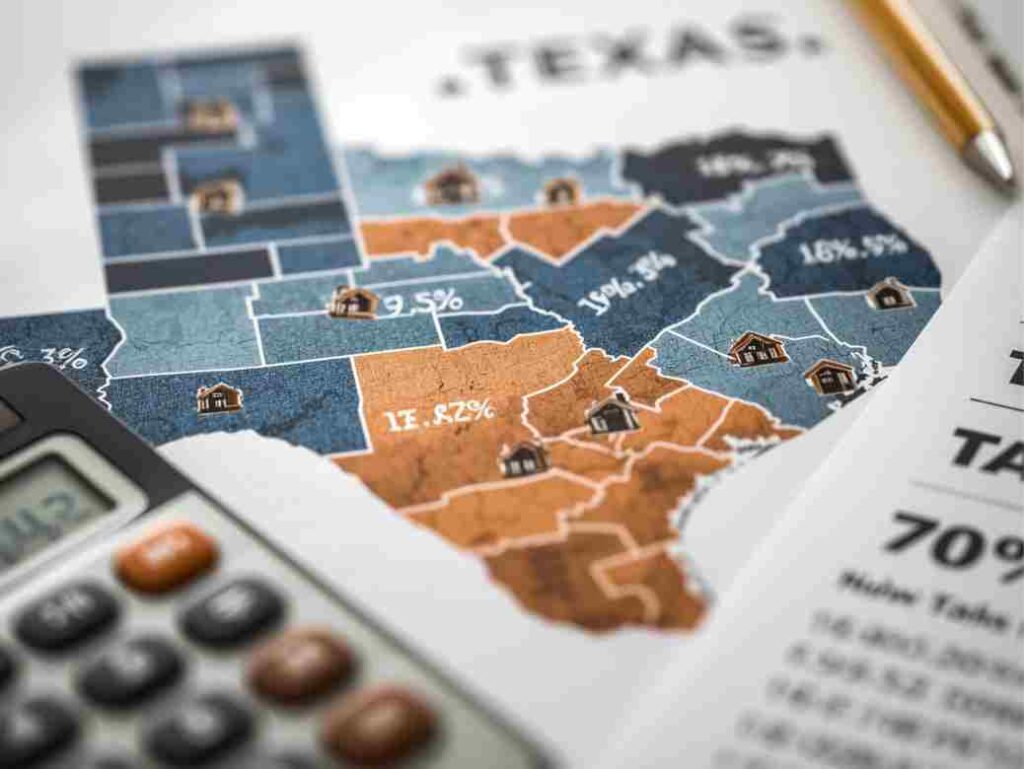 Map of Texas counties illustrating how property tax rates vary across different counties in Texas