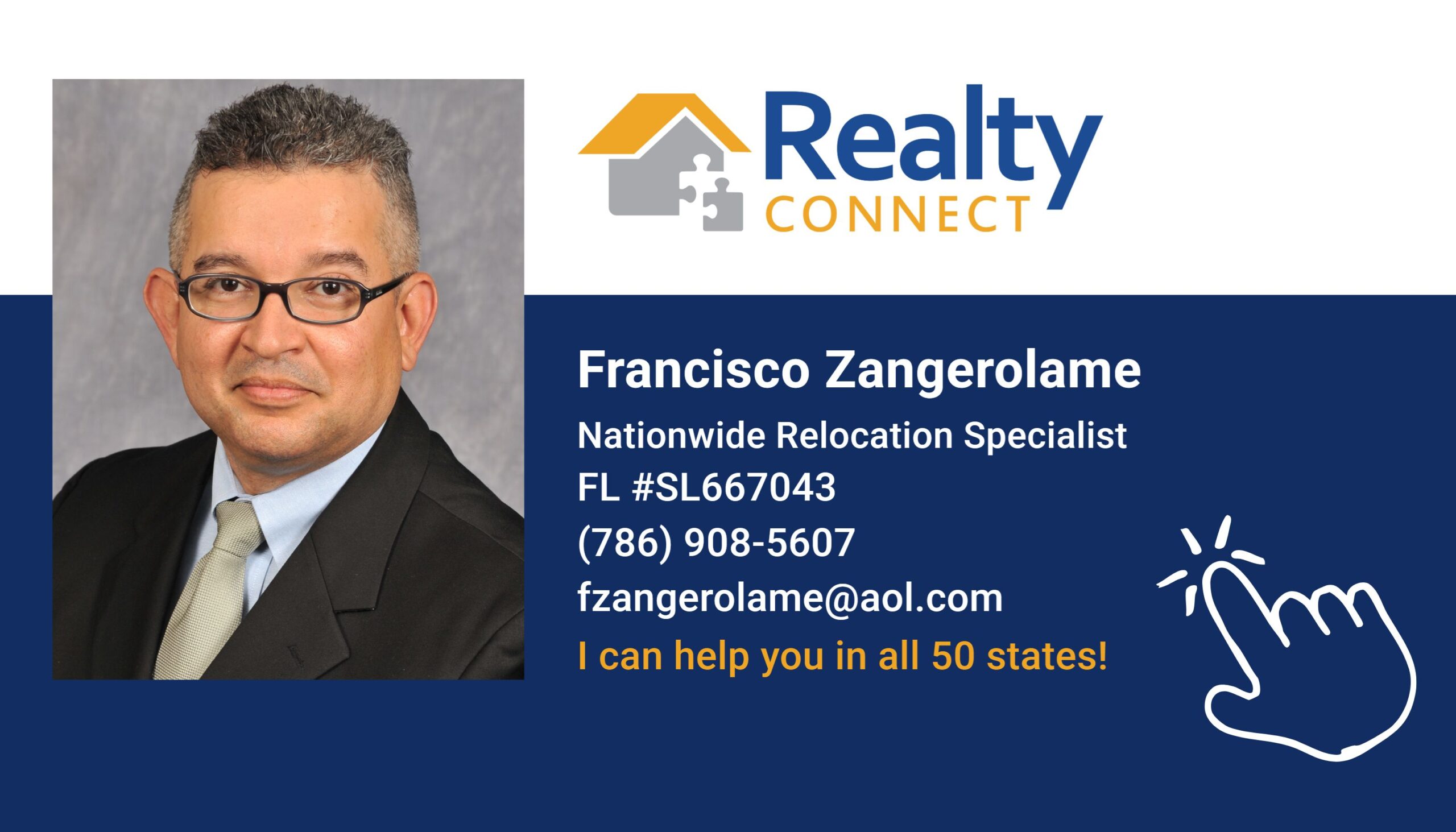 Francisco Zangerolame real estate referral agent business card affiliated with Realty Connect